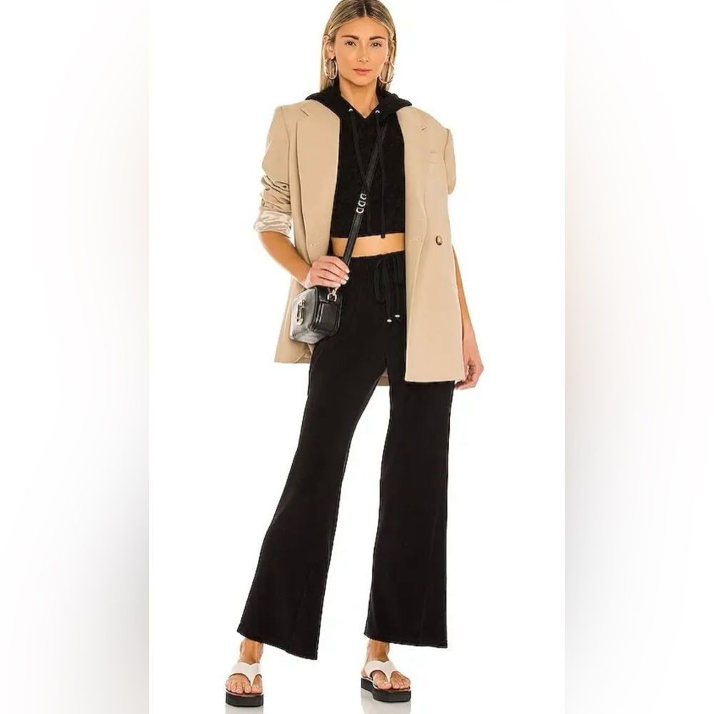 DONNI Terry Wide Leg Sweatpants Womens Small Black Lounge Drawstring Pants
